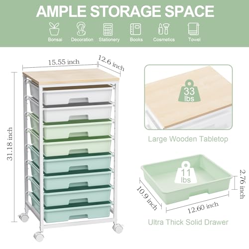 Eco-Friendly Rolling Storage Utility Cart Organizers with 8 Drawers and for Daily Use