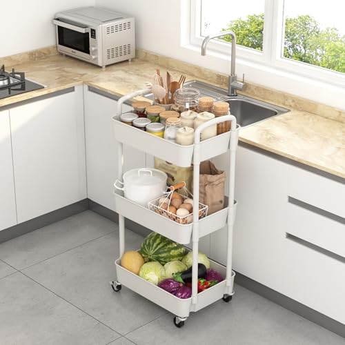 Modern Sywhitta 3-Tier Plastic Rolling Utility Cart with Handle, Set