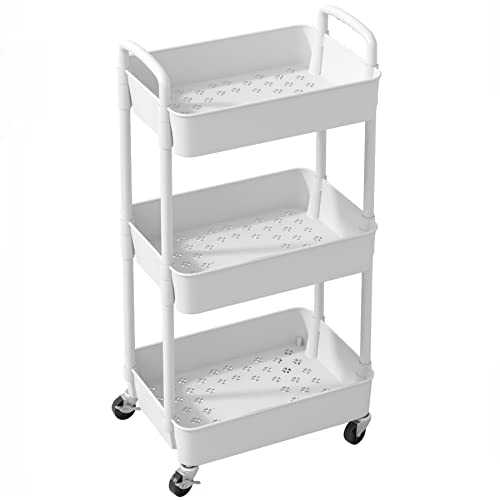 Modern Sywhitta 3-Tier Plastic Rolling Utility Cart with Handle, Set