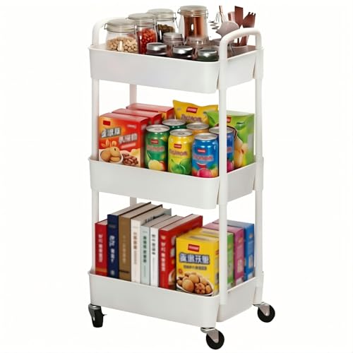 Modern Sywhitta 3-Tier Plastic Rolling Utility Cart with Handle, Set