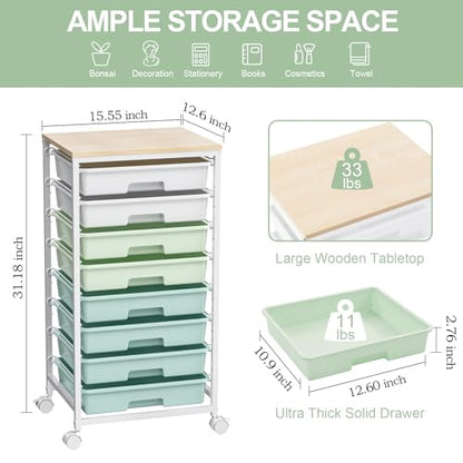 Eco-Friendly Rolling Storage Utility Cart Organizers with 8 Drawers and for Daily Use